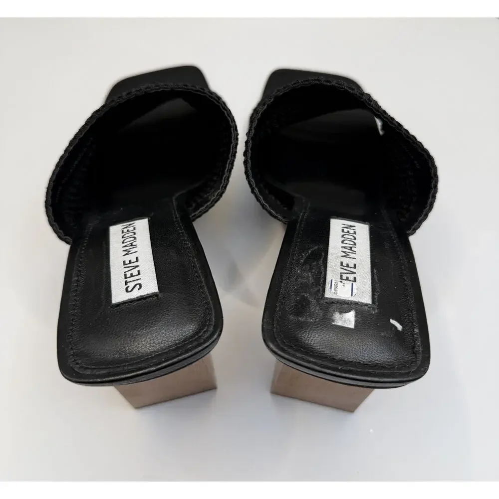 Steve Madden Realize Black Slide Sandal with Block Heel Sz 9